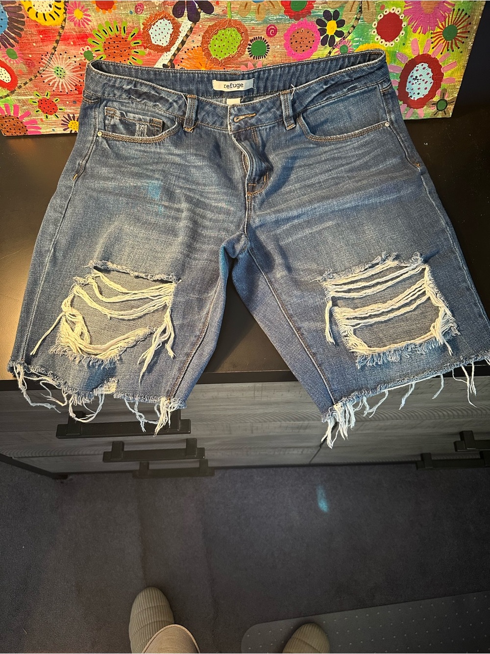 Refuge Distressed Denim Jean Shorts in Blue
